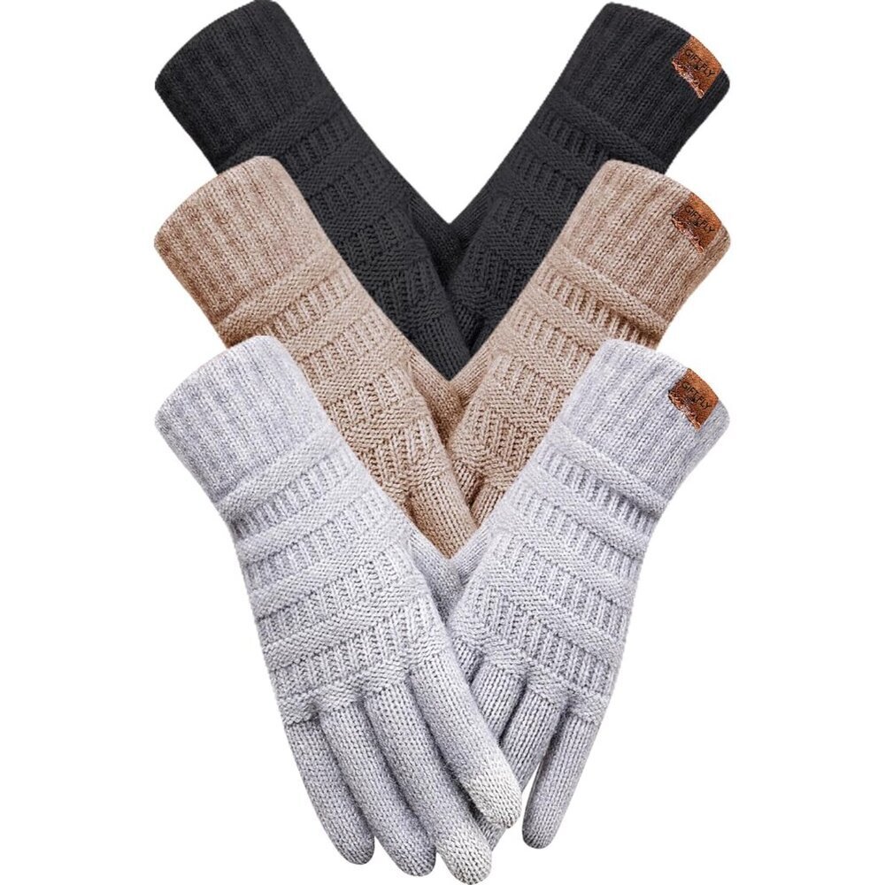 Winter Gloves Women Thermal Fleece Touchscreen 3D Pattern Fitted Elastic